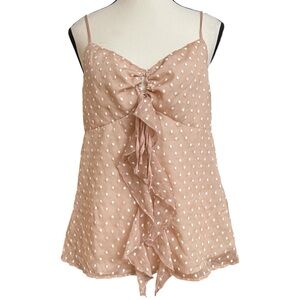 Miss Me Sheer Beige/Peach Swiss Polka Dot Keyhole Front w/ Waterfall Ruffle M